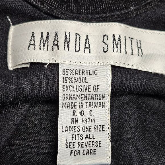 Vintage Amanda Smith Wool Blend Black Velvet Trim Wrap Classic Style Knit Cape - Picture 5 of 9